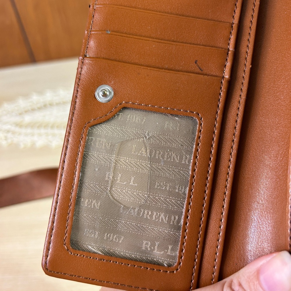 Vintage Lauren Ralph Lauren Patent Leather Bi Fold Wallet Tan Clutch Card Holder - Picture 8 of 10